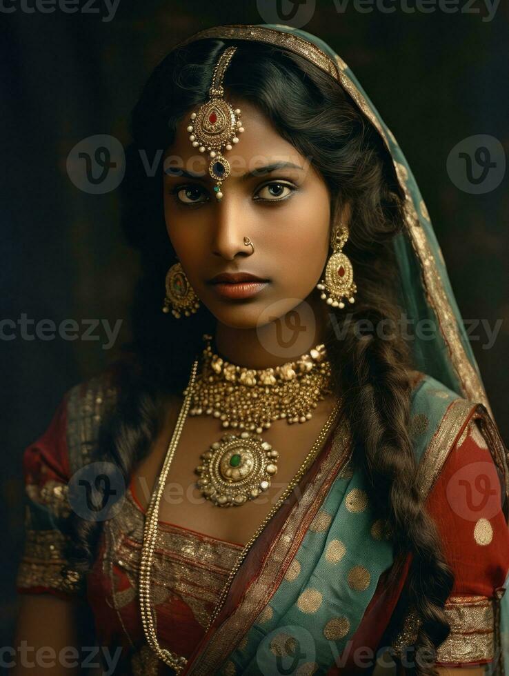 Old colored photograph of a indian woman from the early 1900s AI Generative photo