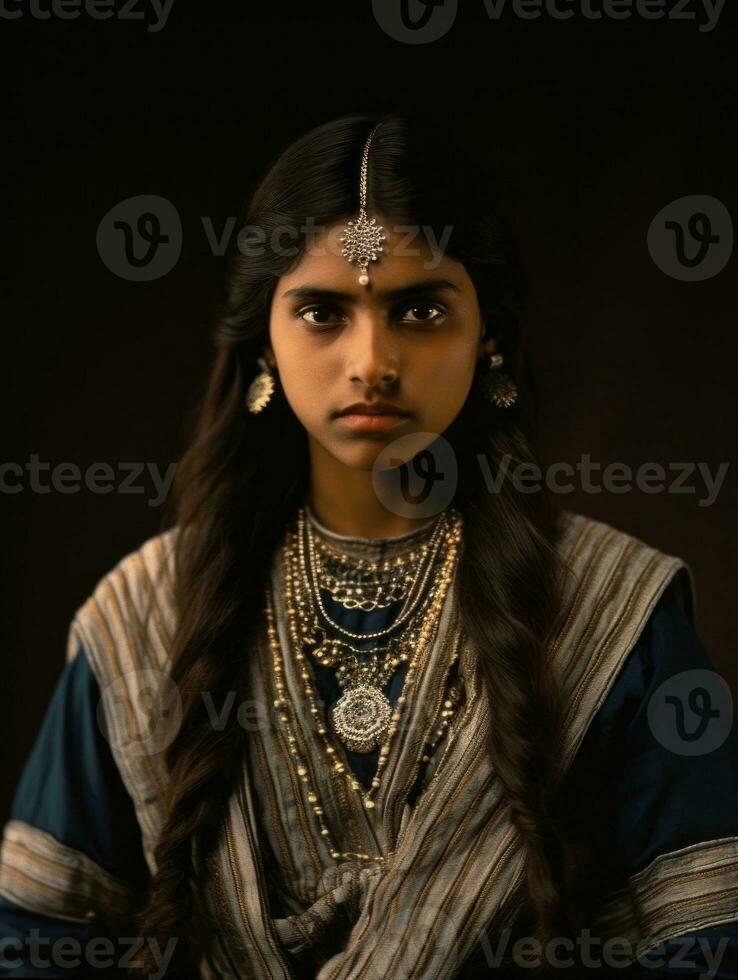 Old colored photograph of a indian woman from the early 1900s AI Generative photo