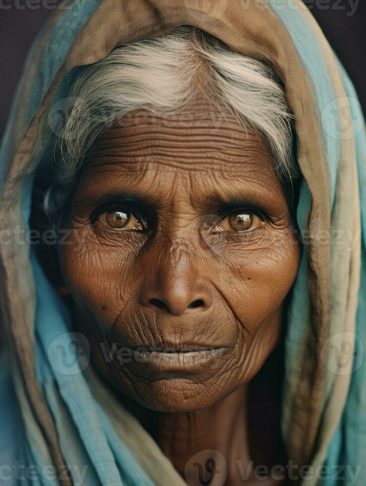 antiguo de colores fotografía de un indio mujer desde el temprano 1900 ai generativo foto