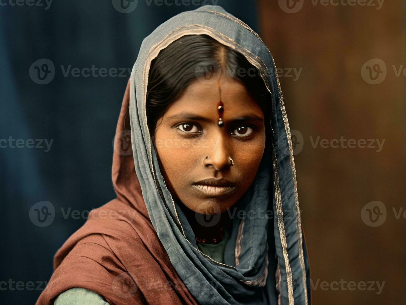 Old colored photograph of a indian woman from the early 1900s AI Generative photo