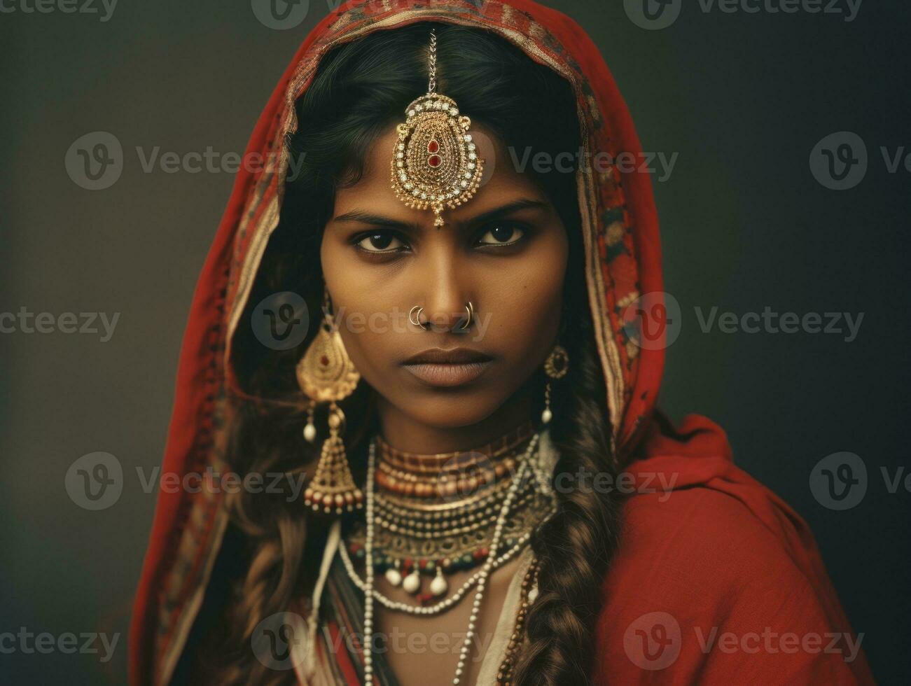 Old colored photograph of a indian woman from the early 1900s AI Generative photo