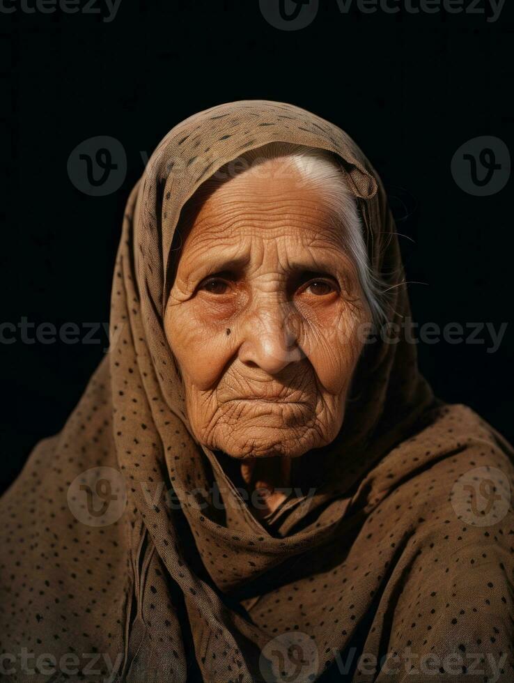 Old colored photograph of a indian woman from the early 1900s AI Generative photo