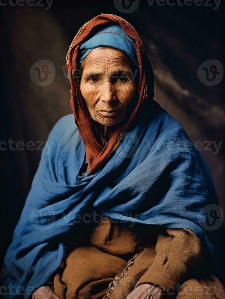 Old colored photograph of a indian woman from the early 1900s AI Generative photo