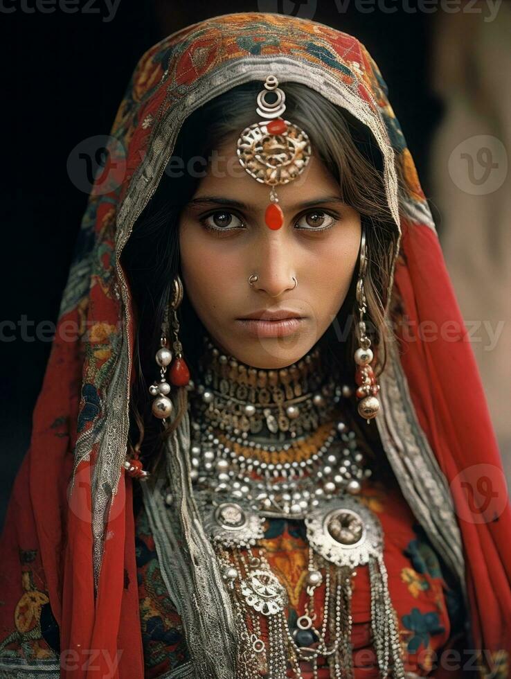 Old colored photograph of a indian woman from the early 1900s AI Generative photo