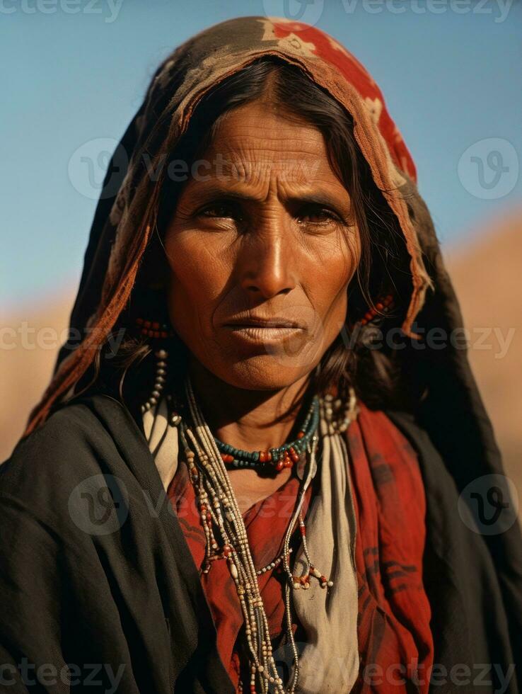 Old colored photograph of a indian woman from the early 1900s AI Generative photo