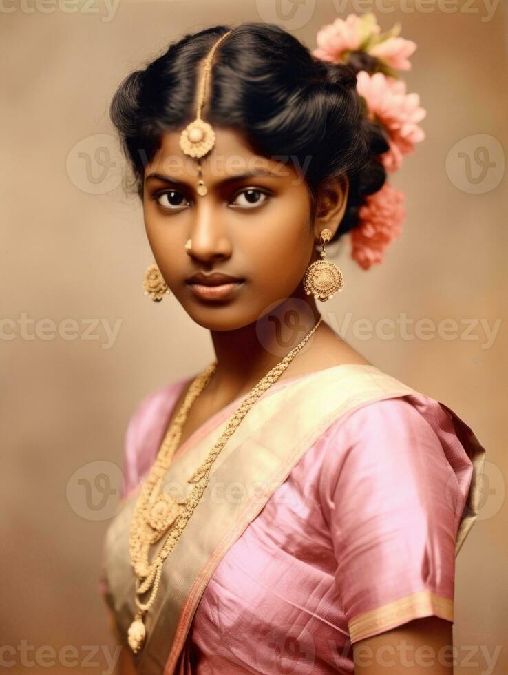 Old colored photograph of a indian woman from the early 1900s AI Generative photo