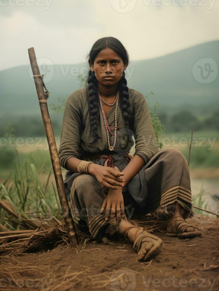 Old colored photograph of a indian woman from the early 1900s AI Generative photo