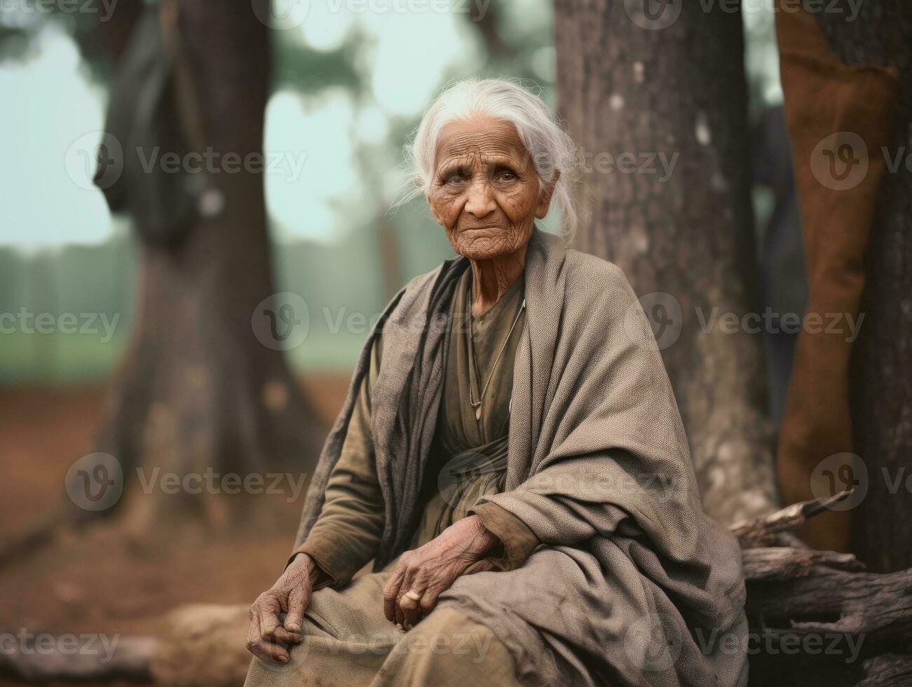 Old colored photograph of a indian woman from the early 1900s AI Generative photo