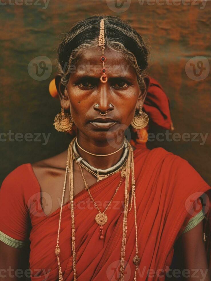 Old colored photograph of a indian woman from the early 1900s AI Generative photo