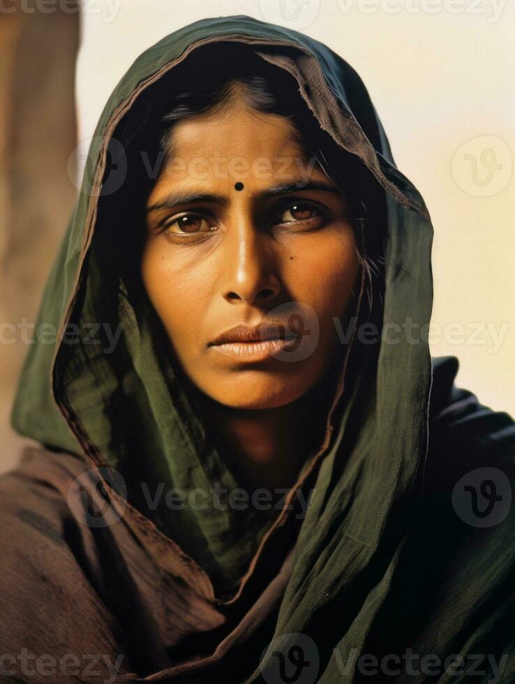 Old colored photograph of a indian woman from the early 1900s AI Generative photo