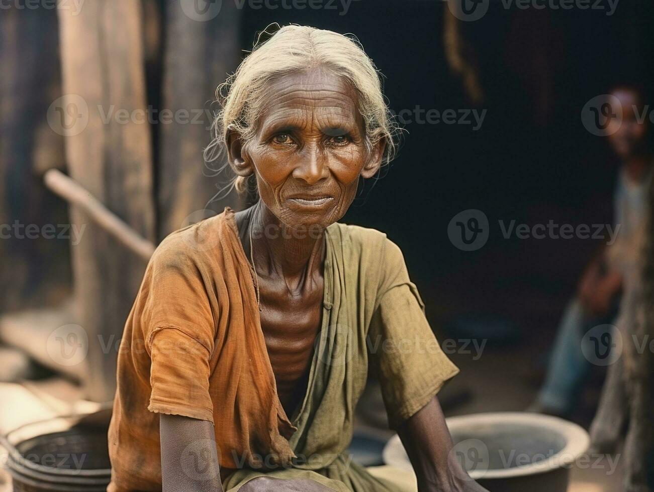 antiguo de colores fotografía de un indio mujer desde el temprano 1900 ai generativo foto