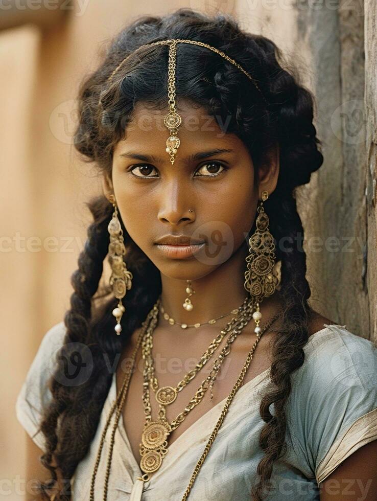 Old colored photograph of a indian woman from the early 1900s AI Generative photo