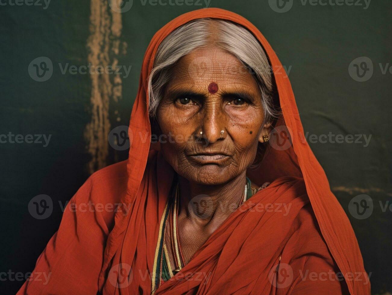 antiguo de colores fotografía de un indio mujer desde el temprano 1900 ai generativo foto