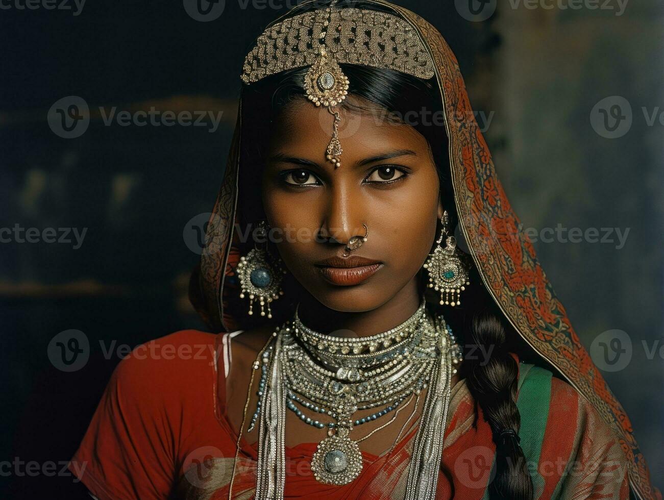 Old colored photograph of a indian woman from the early 1900s AI Generative photo