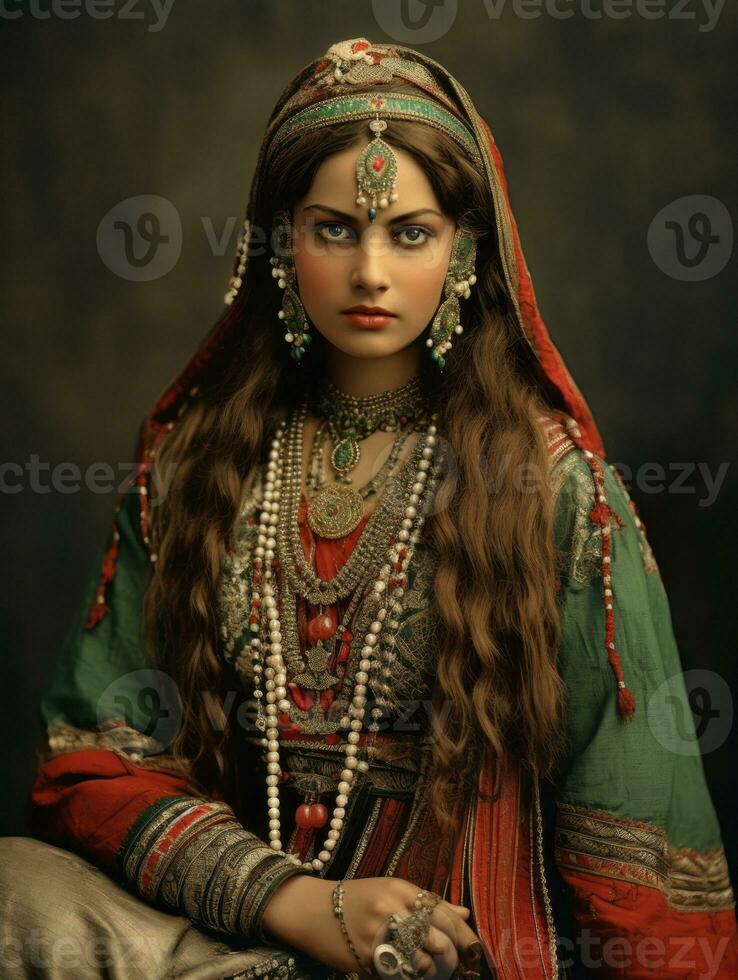 Old colored photograph of a indian woman from the early 1900s AI Generative photo