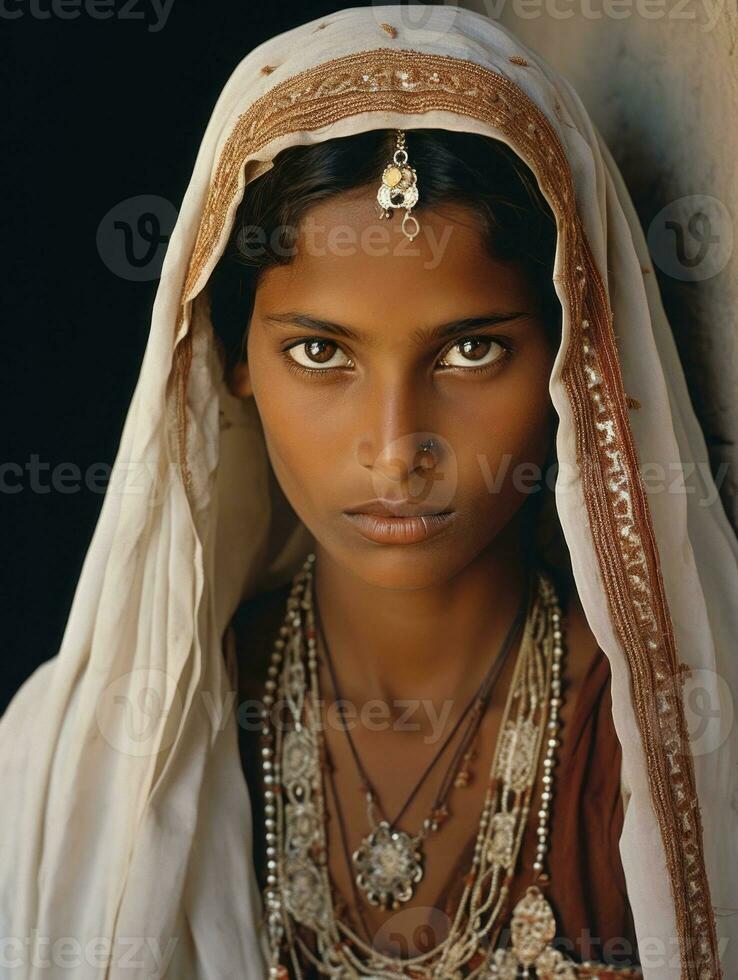 Old colored photograph of a indian woman from the early 1900s AI Generative photo