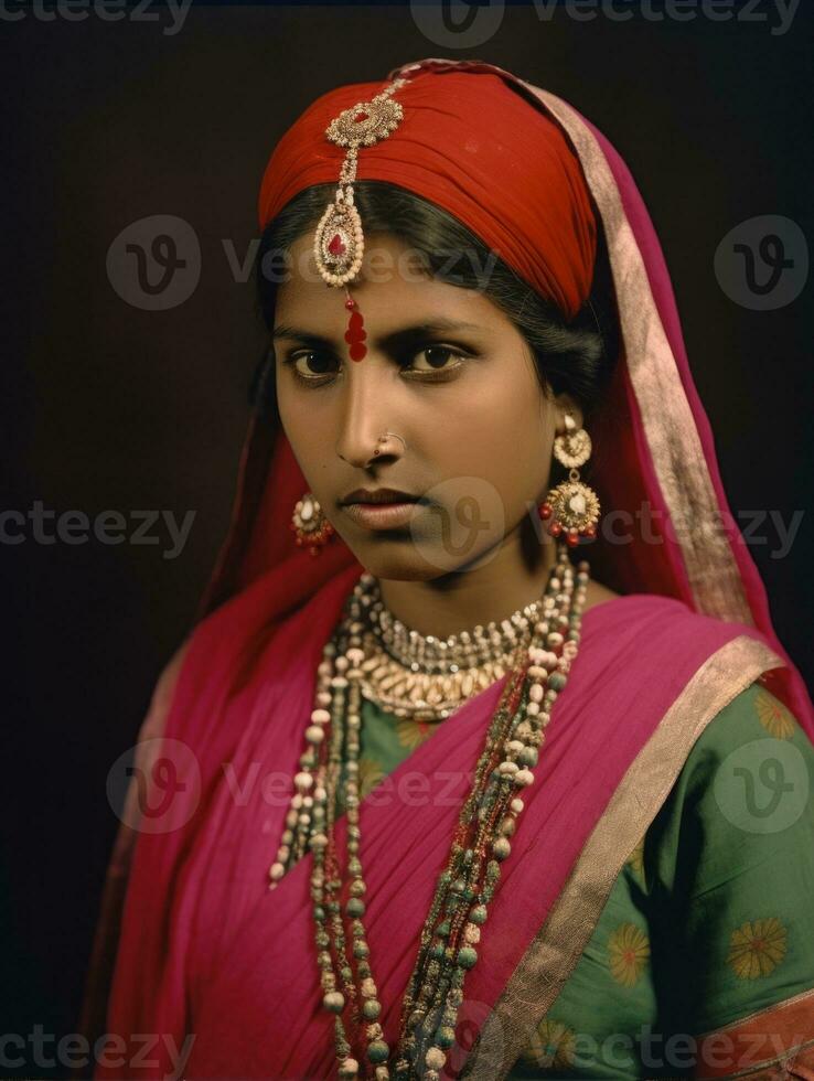 Old colored photograph of a indian woman from the early 1900s AI Generative photo