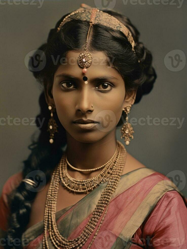 Old colored photograph of a indian woman from the early 1900s AI Generative photo