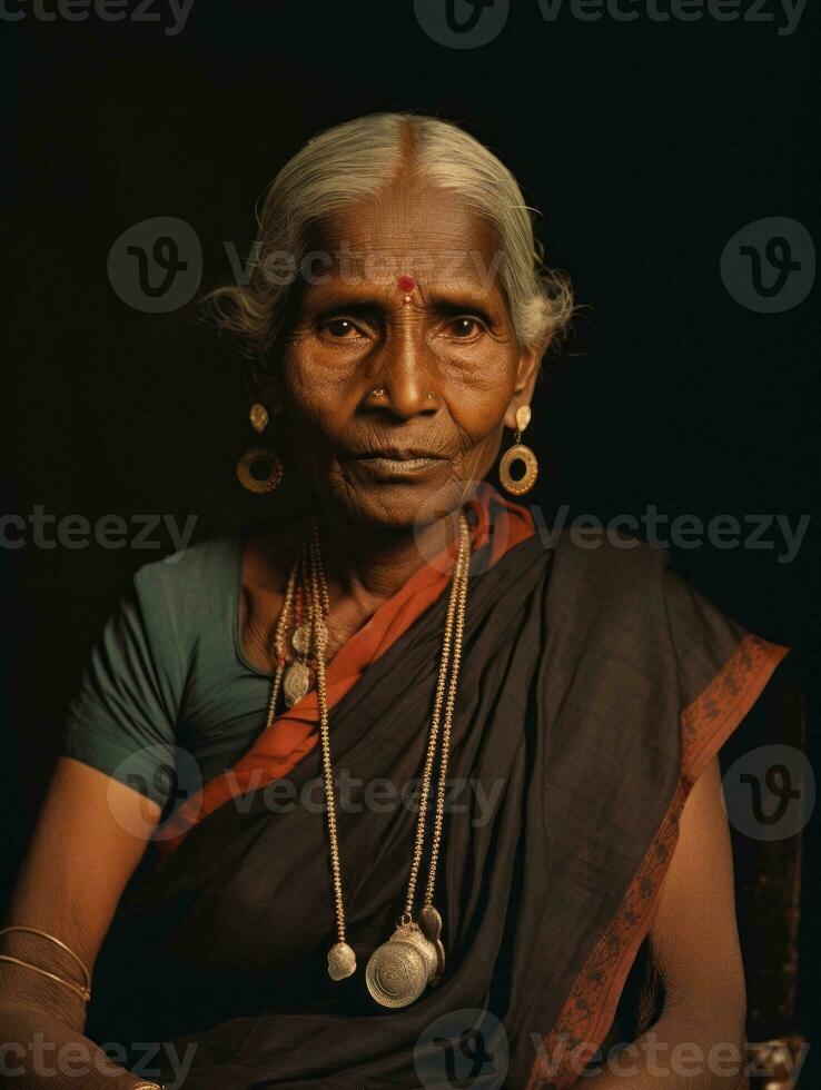 Old colored photograph of a indian woman from the early 1900s AI Generative photo