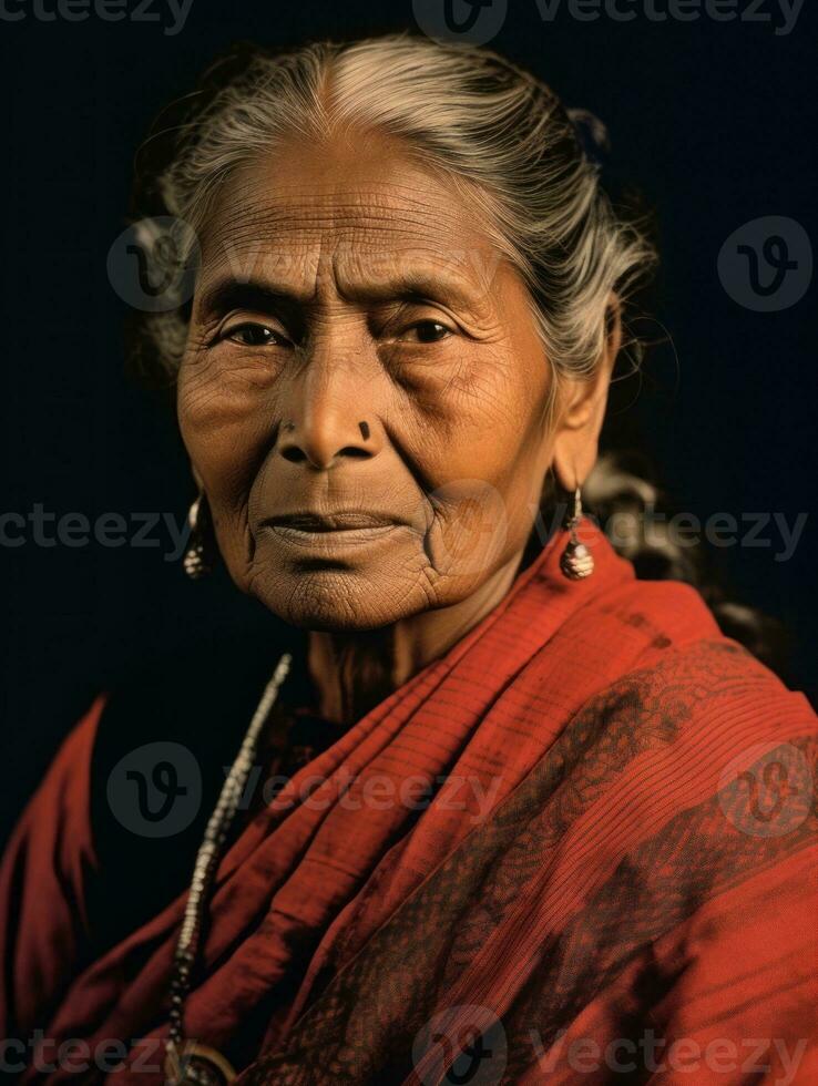 Old colored photograph of a indian woman from the early 1900s AI Generative photo