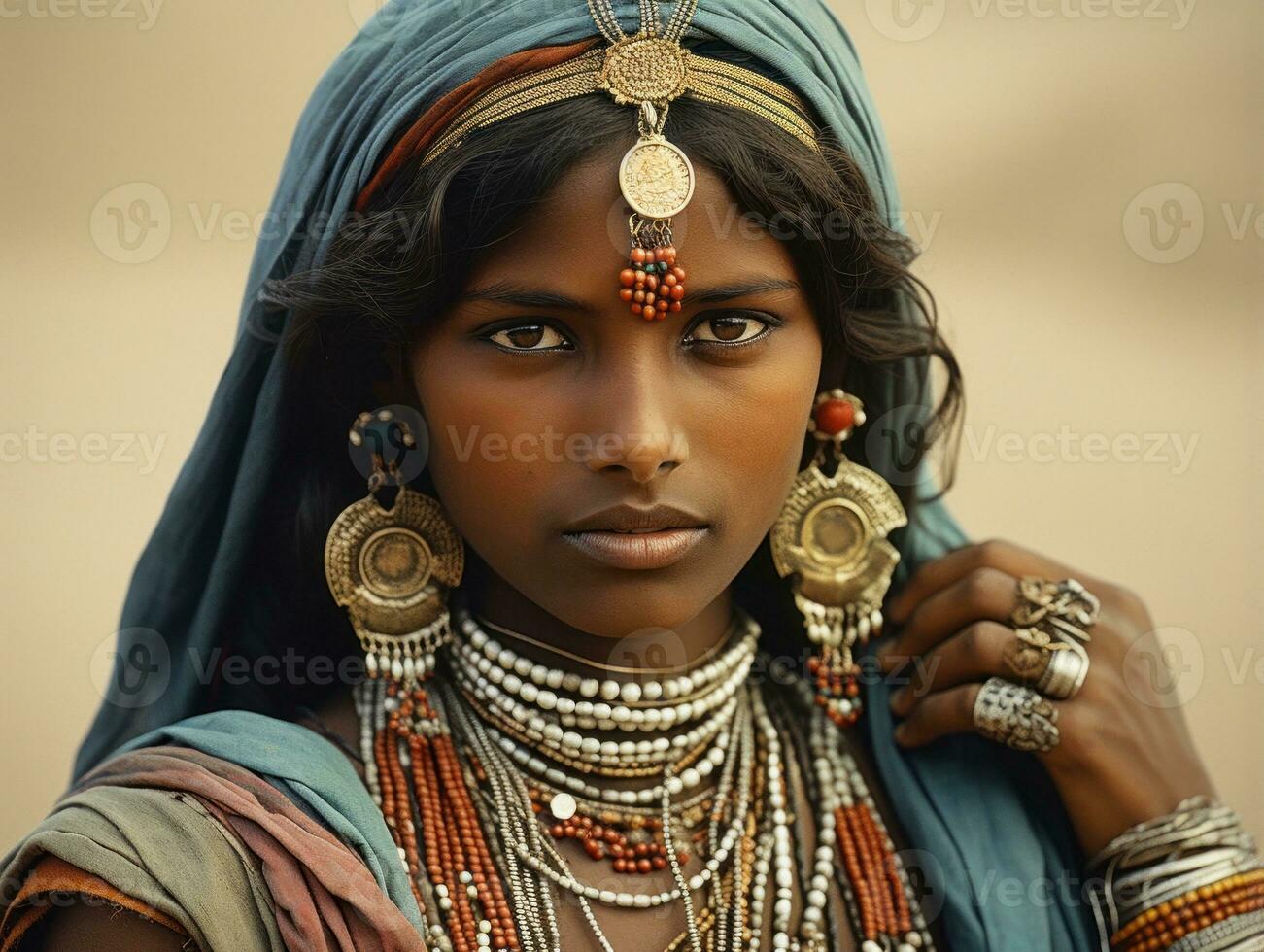 Old colored photograph of a indian woman from the early 1900s AI Generative photo