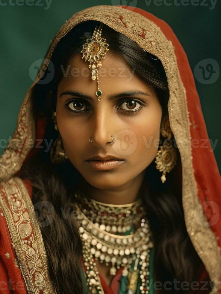 Old colored photograph of a indian woman from the early 1900s AI Generative photo