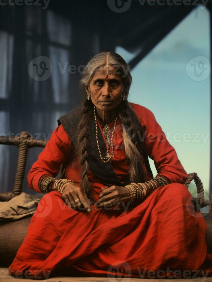 Old colored photograph of a indian woman from the early 1900s AI Generative photo