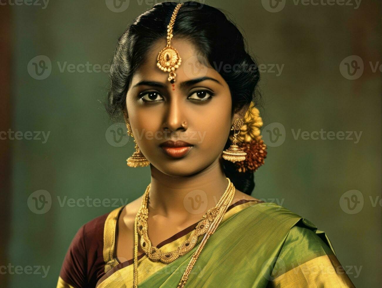 Old colored photograph of a indian woman from the early 1900s AI Generative photo