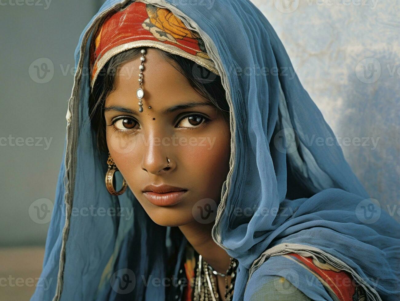 Old colored photograph of a indian woman from the early 1900s AI Generative photo