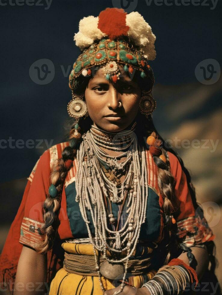 Old colored photograph of a indian woman from the early 1900s AI Generative photo