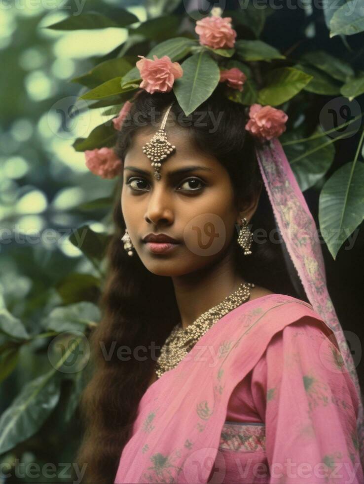 Old colored photograph of a indian woman from the early 1900s AI Generative photo