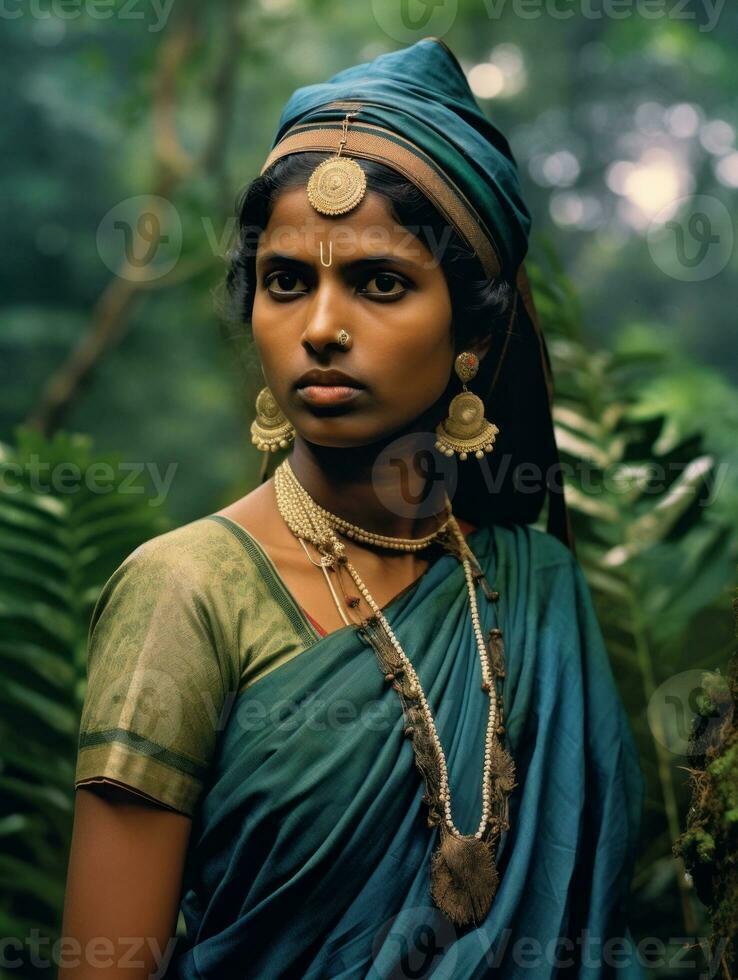 Old colored photograph of a indian woman from the early 1900s AI Generative photo