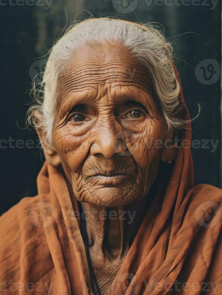 Old colored photograph of a indian woman from the early 1900s AI Generative photo