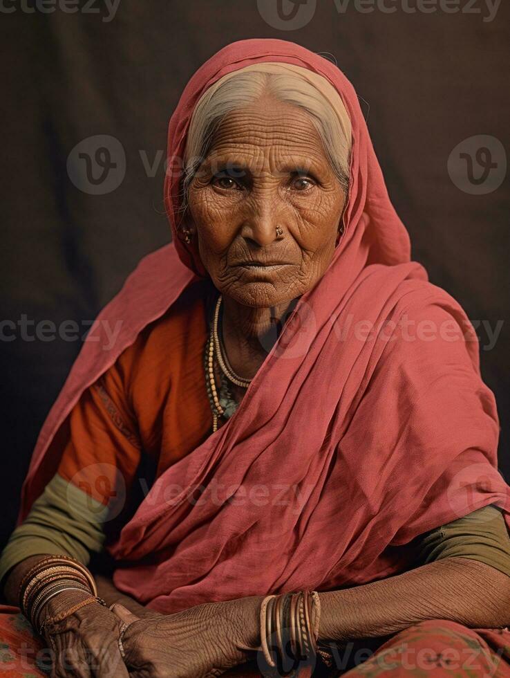 Old colored photograph of a indian woman from the early 1900s AI Generative photo