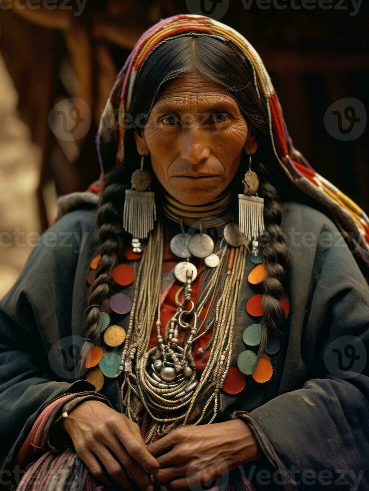 Old colored photograph of a indian woman from the early 1900s AI Generative photo