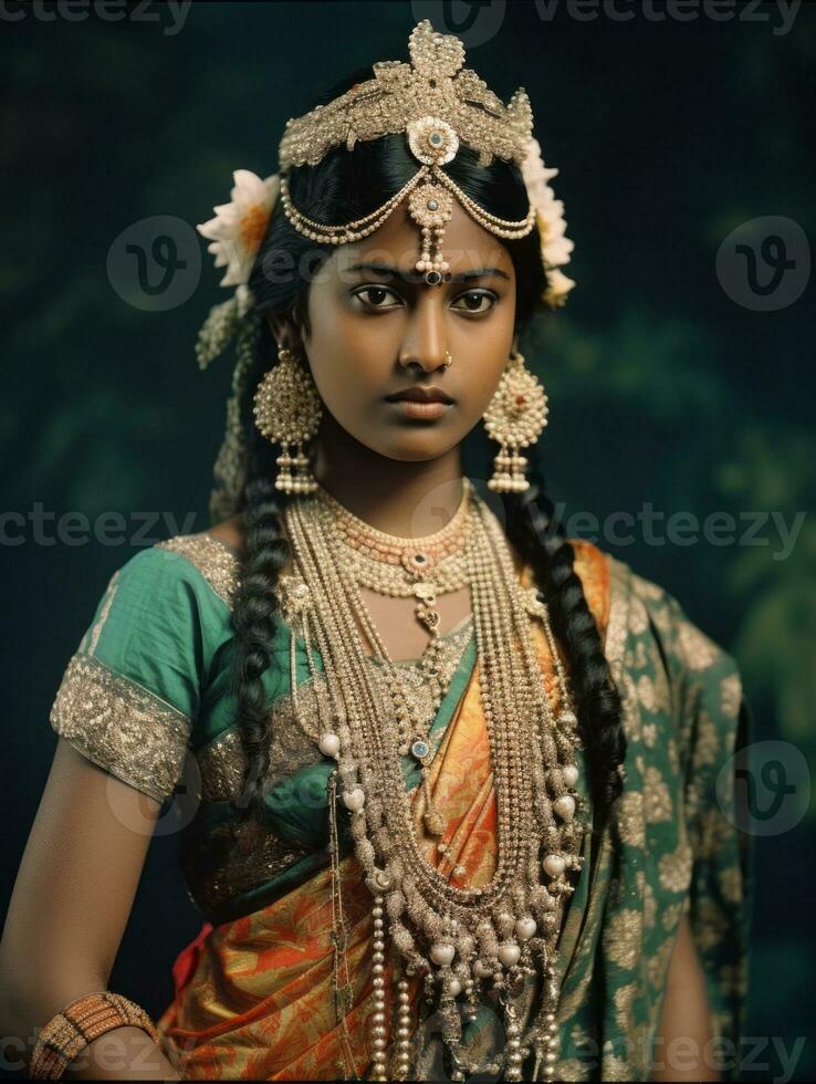 Old colored photograph of a indian woman from the early 1900s AI Generative photo