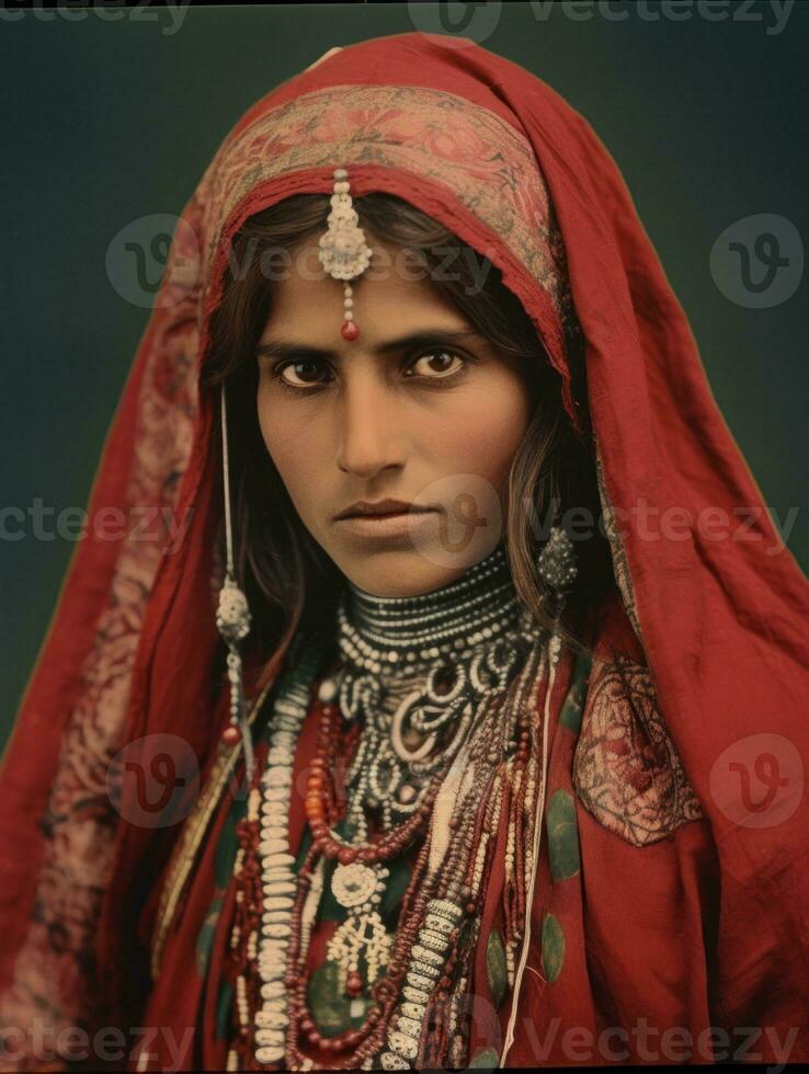 Old colored photograph of a indian woman from the early 1900s AI Generative photo