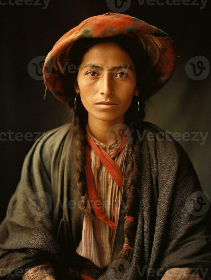 antiguo de colores fotografía de un mexicano mujer desde el temprano 1900 ai generativo foto