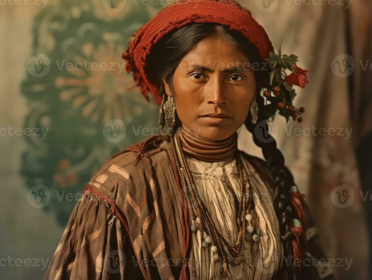 antiguo de colores fotografía de un mexicano mujer desde el temprano 1900 ai generativo foto