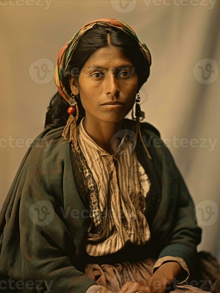 antiguo de colores fotografía de un mexicano mujer desde el temprano 1900 ai generativo foto