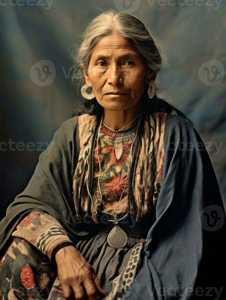 Old colored photograph of a mexican woman from the early 1900s AI Generative photo