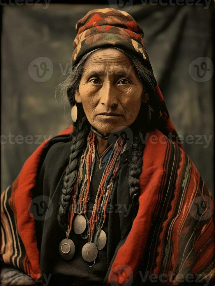 Old colored photograph of a mexican woman from the early 1900s AI Generative photo