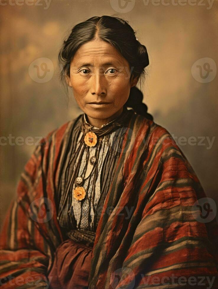 Old colored photograph of a mexican woman from the early 1900s AI Generative photo