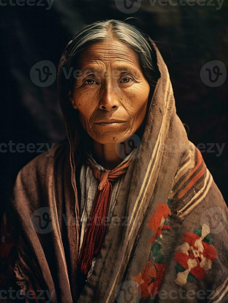 Old colored photograph of a mexican woman from the early 1900s AI Generative photo