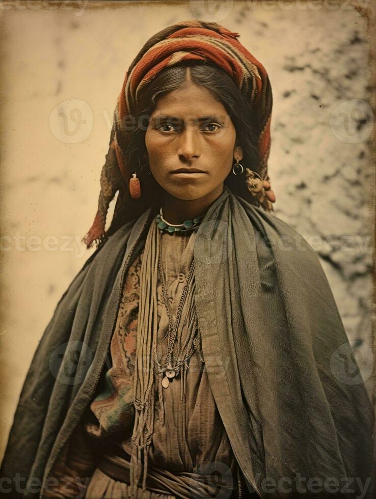 Old colored photograph of a mexican woman from the early 1900s AI Generative photo