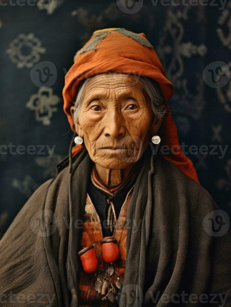 Old colored photograph of a mexican woman from the early 1900s AI Generative photo