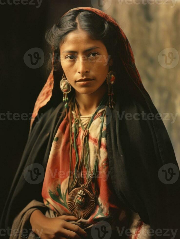 Old colored photograph of a mexican woman from the early 1900s AI Generative photo