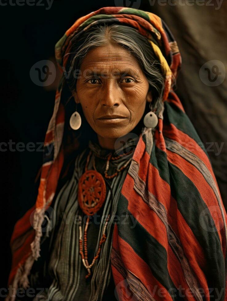 antiguo de colores fotografía de un mexicano mujer desde el temprano 1900 ai generativo foto