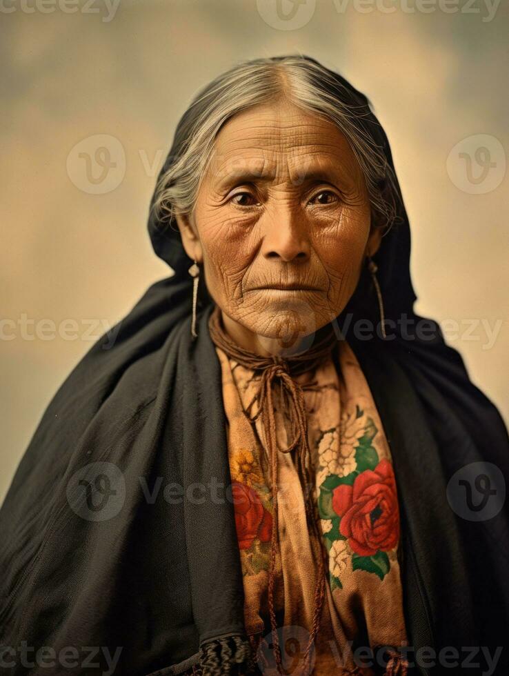 Old colored photograph of a mexican woman from the early 1900s AI Generative photo