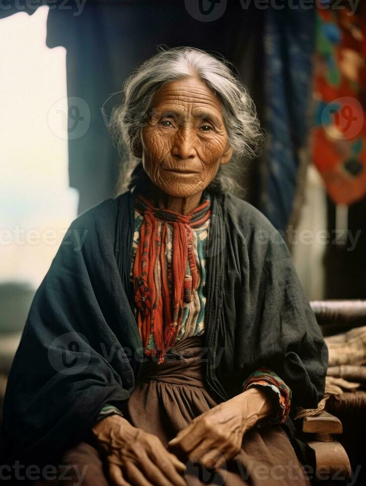 antiguo de colores fotografía de un mexicano mujer desde el temprano 1900 ai generativo foto